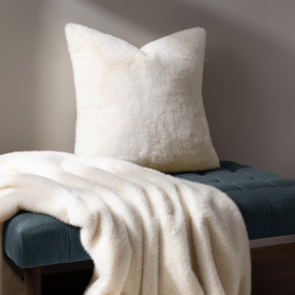 Stanza Faux Fur Filled Cushion 55cm x 55cm Ecru