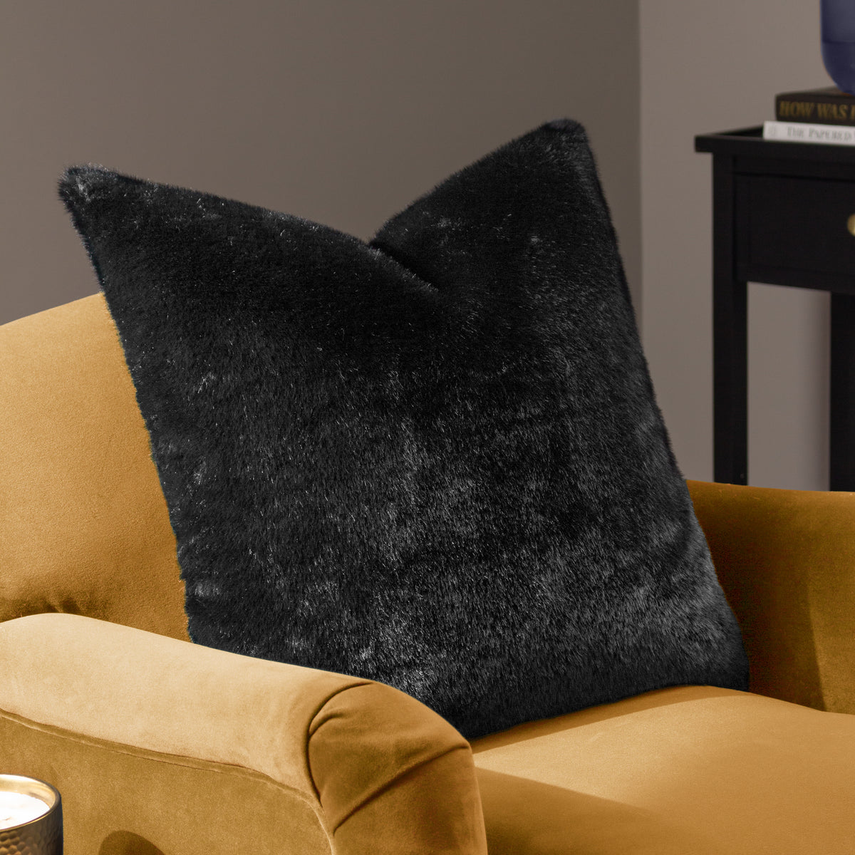 Stanza Faux Fur Filled Cushion 55cm x 55cm Jet