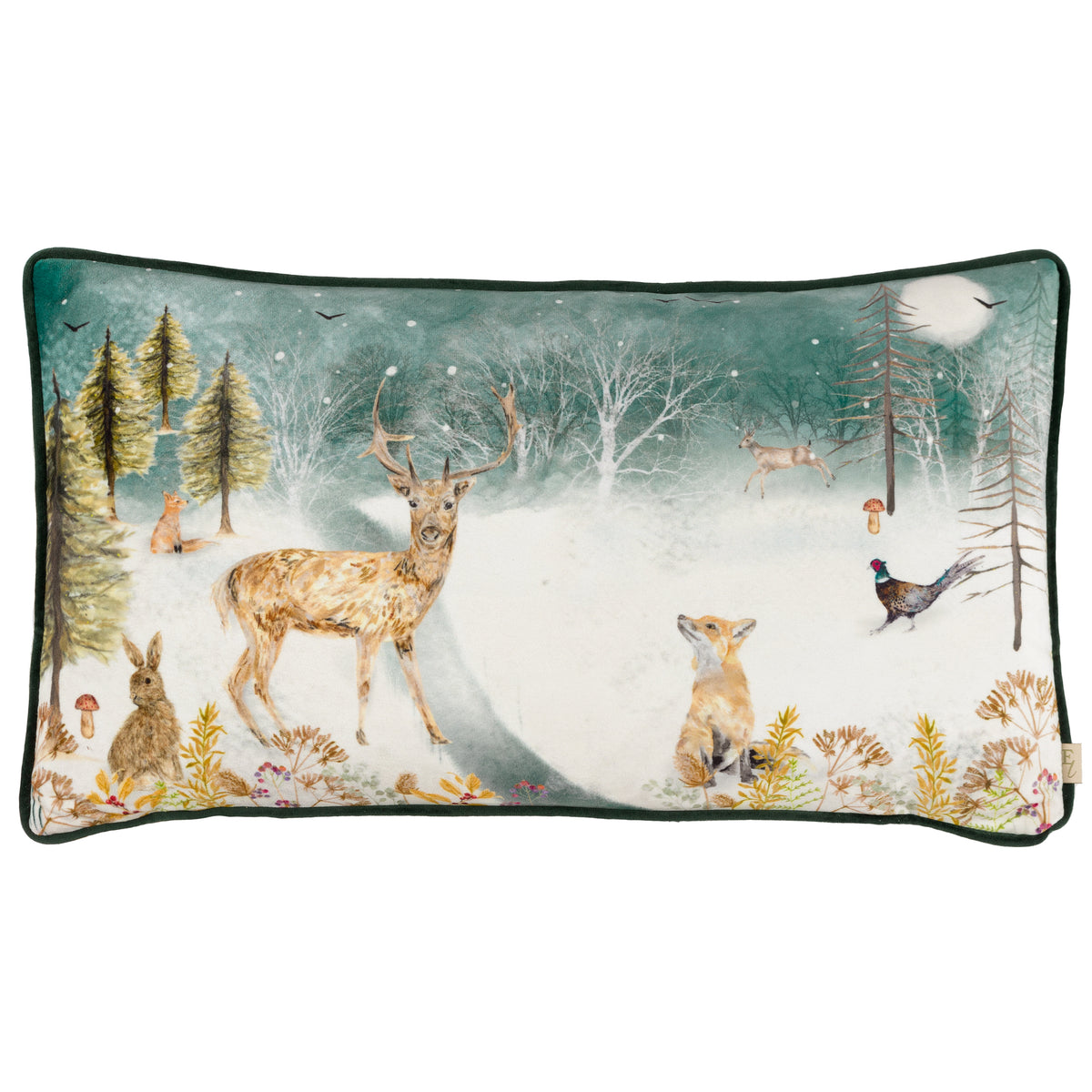 Evans Lichfield Stag Winter Velvet Piped Filled Cushion 30cm x 50cm Multi