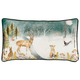Evans Lichfield Stag Winter Velvet Piped Filled Cushion 30cm x 50cm Multi