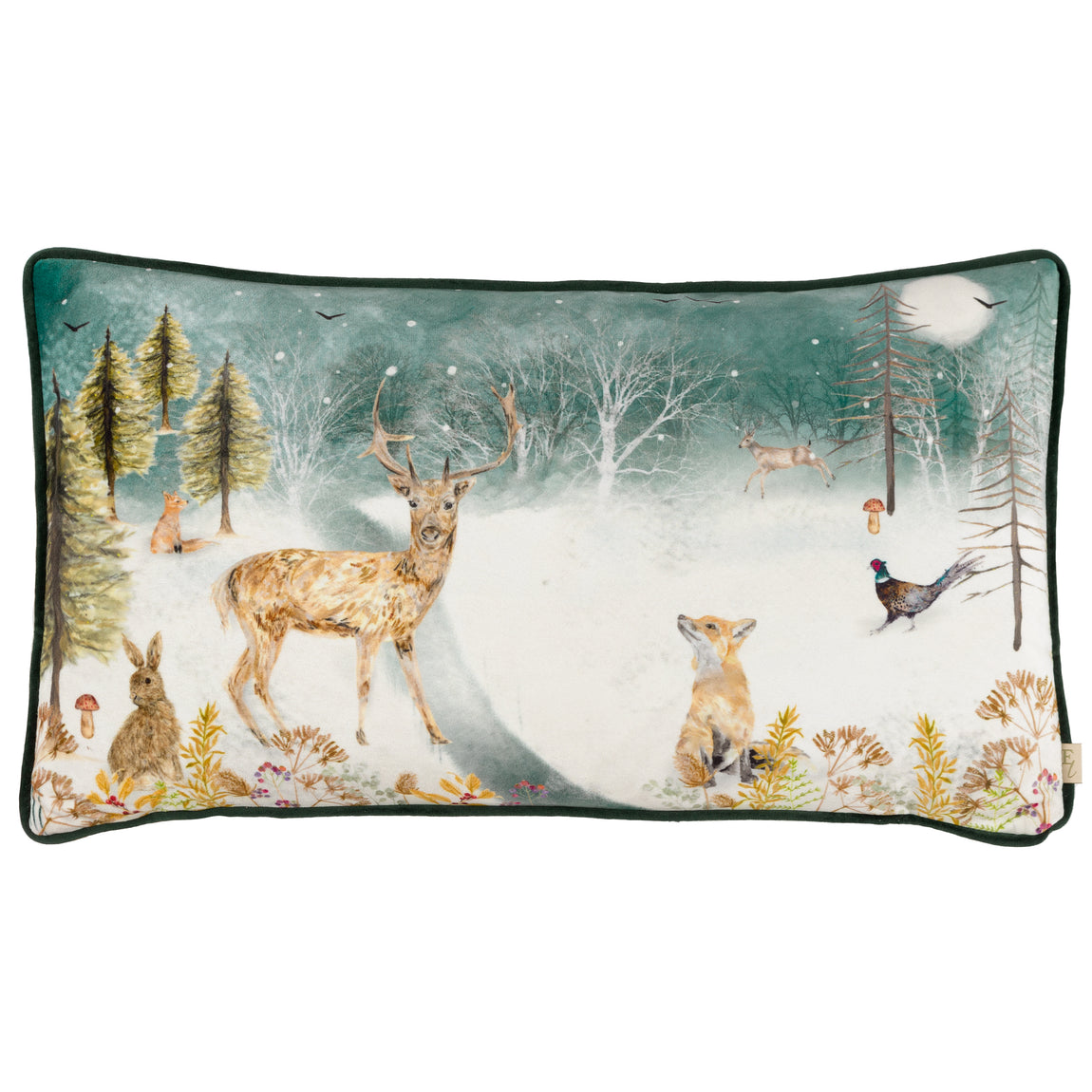 Evans Lichfield Stag Winter Velvet Piped Filled Cushion 30cm x 50cm Multi