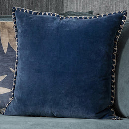 Voyage Maison Stitch Embroidered Velvet Feather Filled Cushion 50cm x 50cm Bluebell