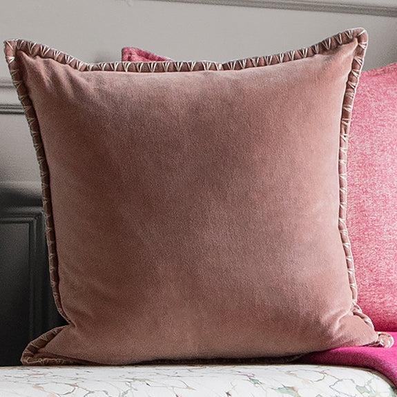 Voyage Maison Stitch Embroidered Velvet Feather Filled Cushion 50cm x 50cm Coral