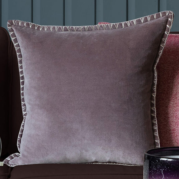 Voyage Maison Stitch Embroidered Velvet Feather Filled Cushion 50cm x 50cm Lavender