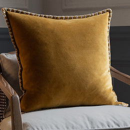 Voyage Maison Stitch Embroidered Velvet Feather Filled Cushion 50cm x 50cm Mustard