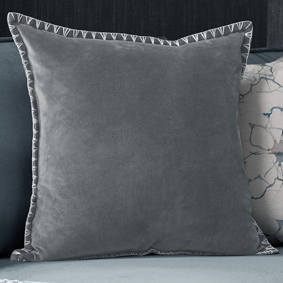 Voyage Maison Stitch Embroidered Velvet Feather Filled Cushion 50cm x 50cm Steel