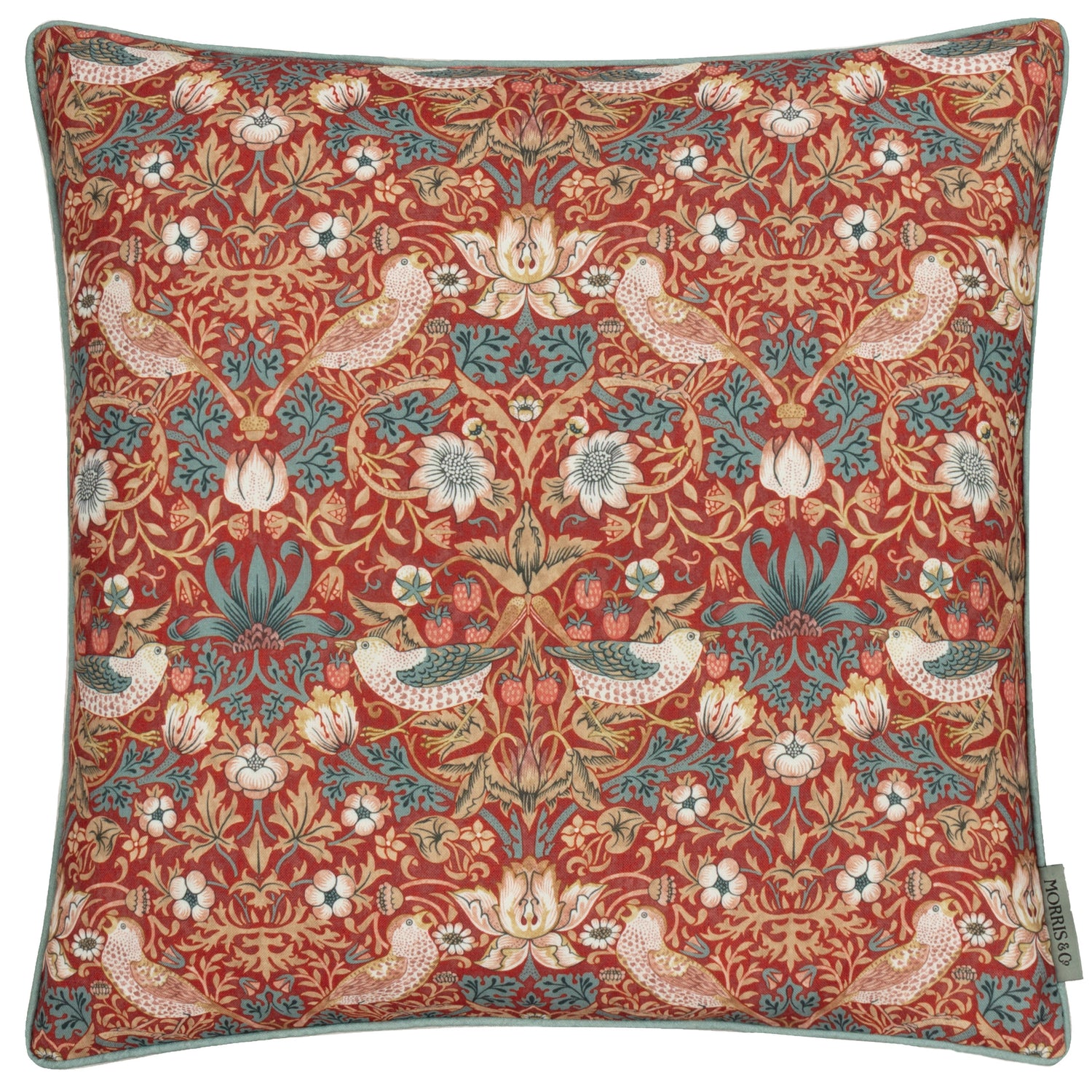 Morris & Co. Strawberry Thief Piped Outdoor 50cm x 50cm Filled Cushion Berry