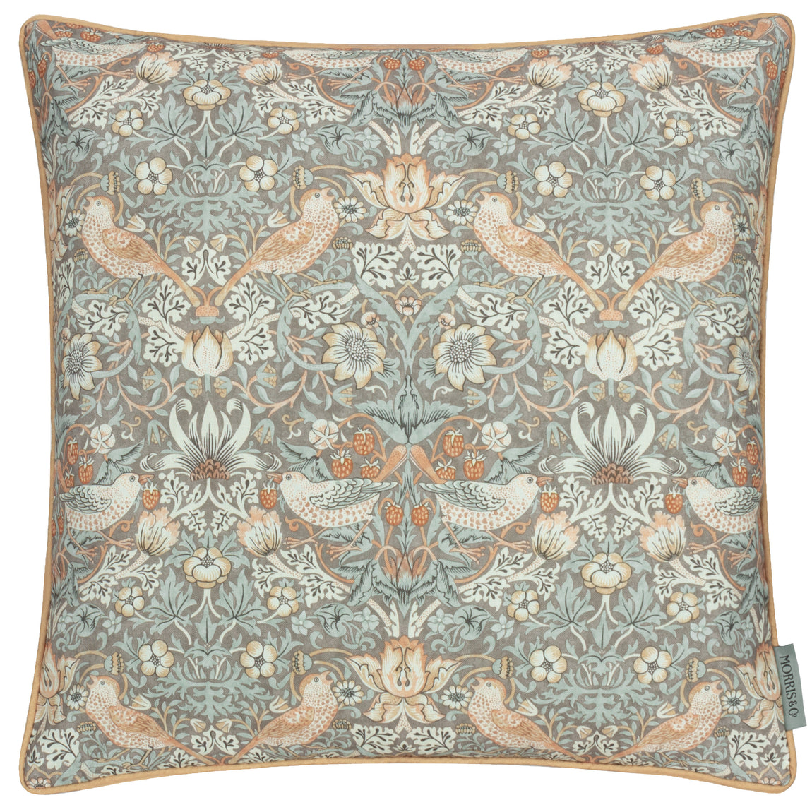 Morris & Co. Strawberry Thief Piped Outdoor 50cm x 50cm Filled Cushion Biscuit