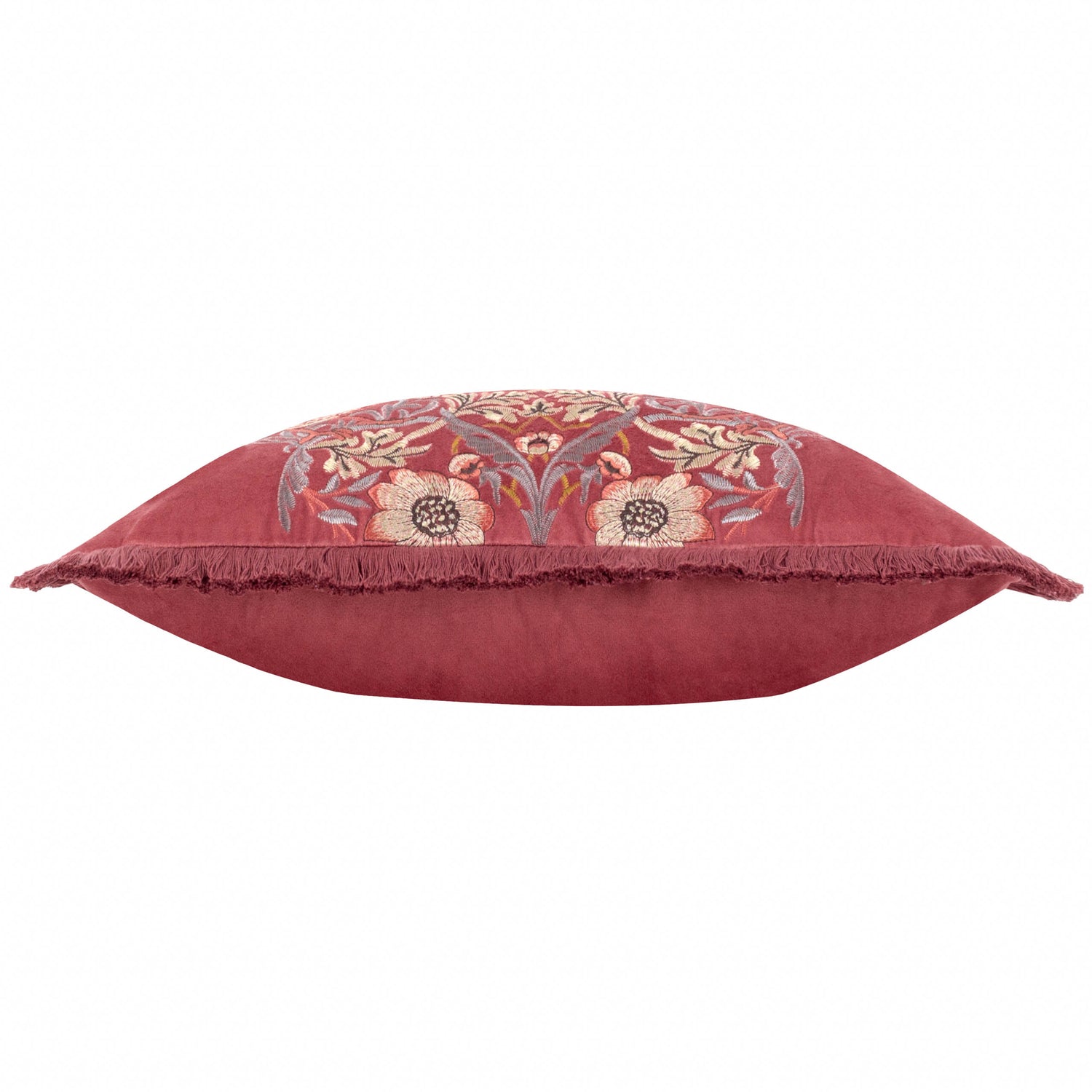 Morris & Co. Strawberry Thief Embroidered Velvet 50cm x 50cm Filled Cushion Berry
