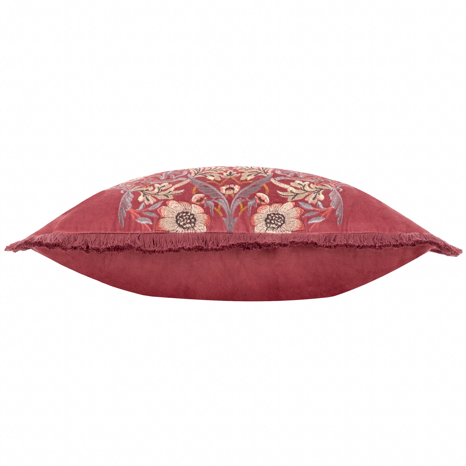 Morris & Co. Strawberry Thief Embroidered Velvet 50cm x 50cm Filled Cushion Berry