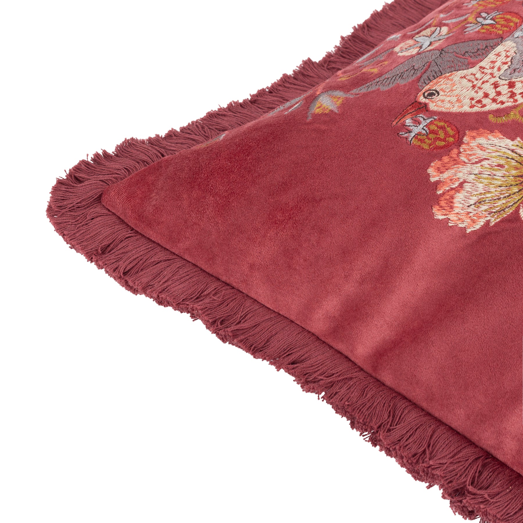 Morris & Co. Strawberry Thief Embroidered Velvet 50cm x 50cm Filled Cushion Berry