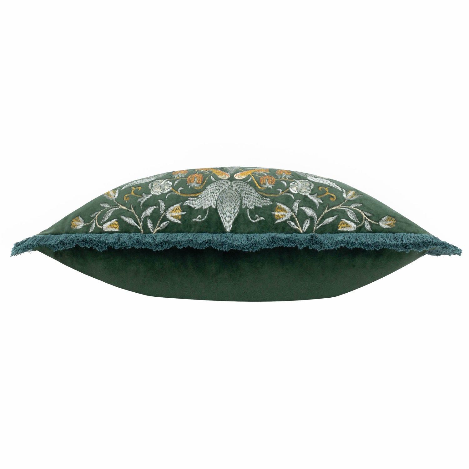 Morris & Co. Strawberry Thief Embroidered Velvet 50cm x 50cm Filled Cushion Green