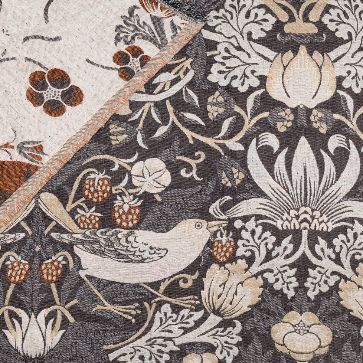 Morris & Co. Strawberry Thief Jacquard 130cm x 170cm Throw Biscuit
