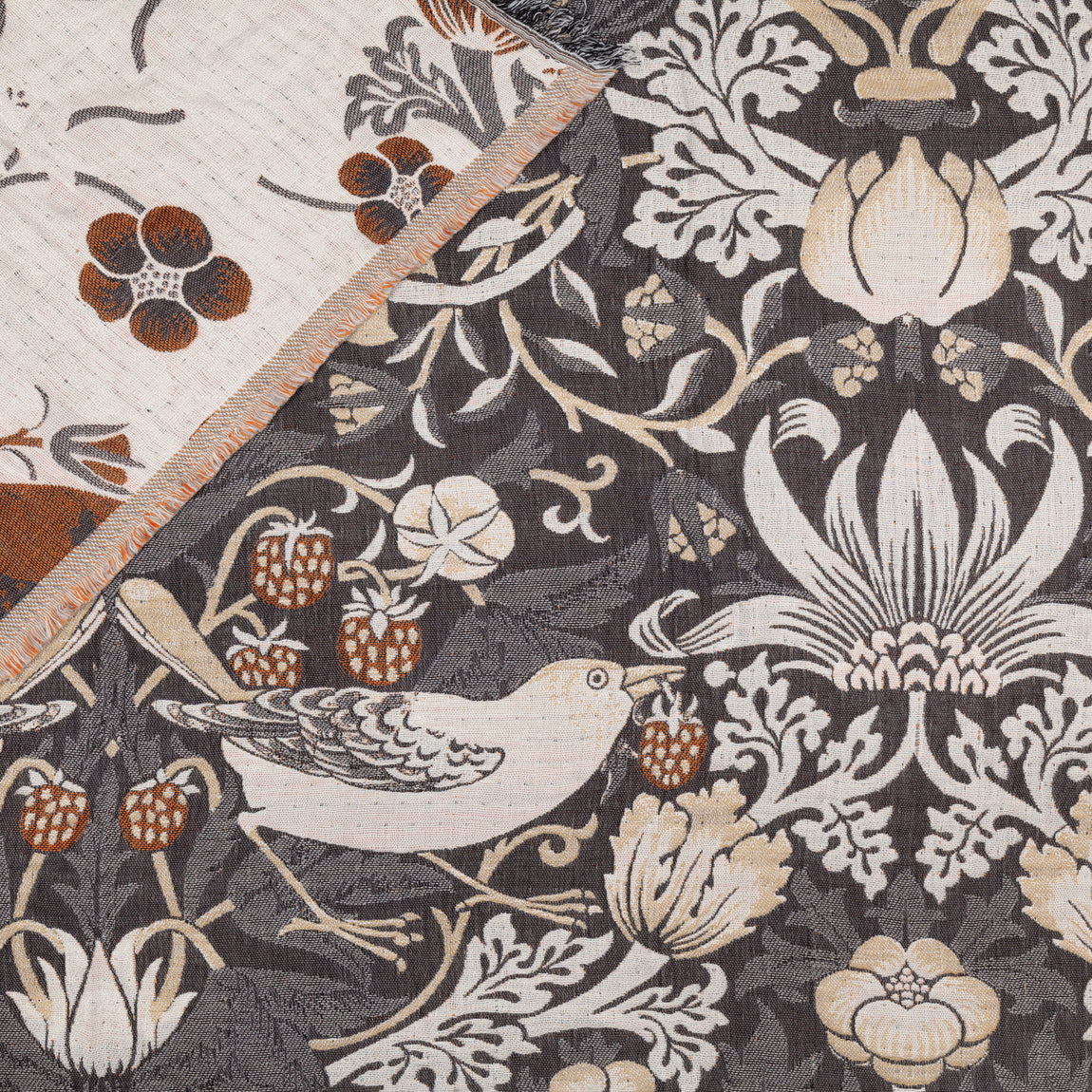 Morris & Co. Strawberry Thief Jacquard 130cm x 170cm Throw Biscuit