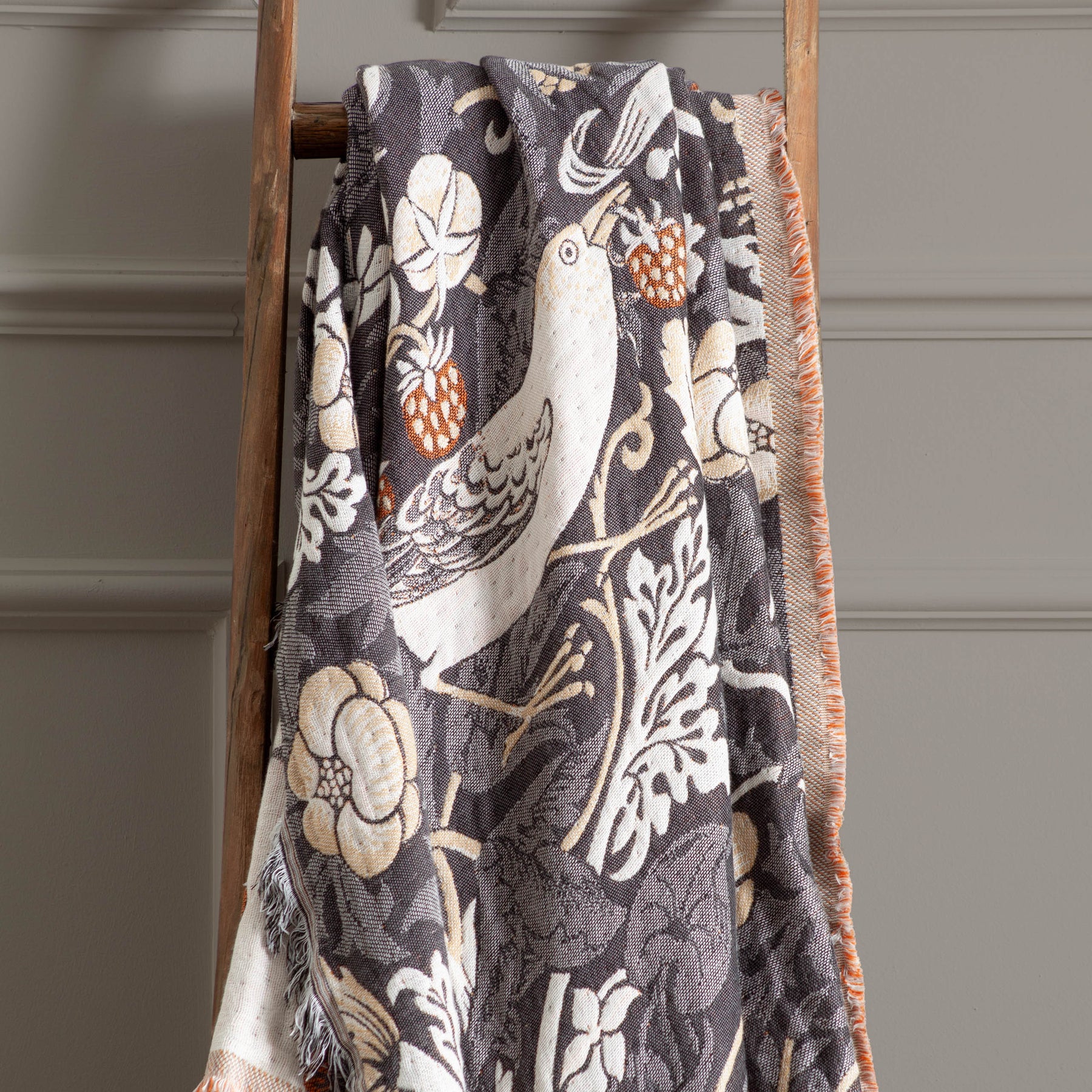 Morris & Co. Strawberry Thief Jacquard 130cm x 170cm Throw Biscuit