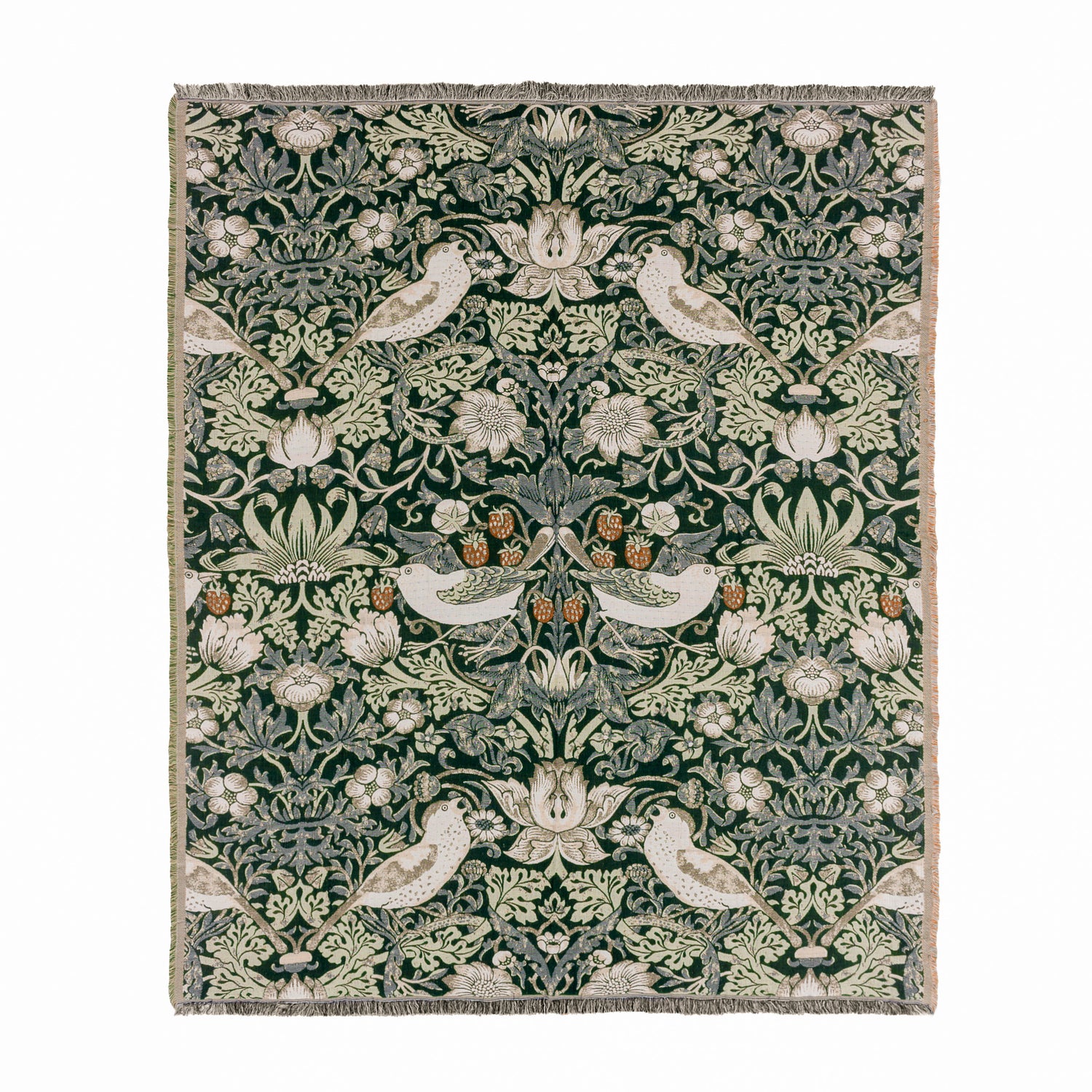 Morris & Co. Strawberry Thief Jacquard 130cm x 170cm Throw Green