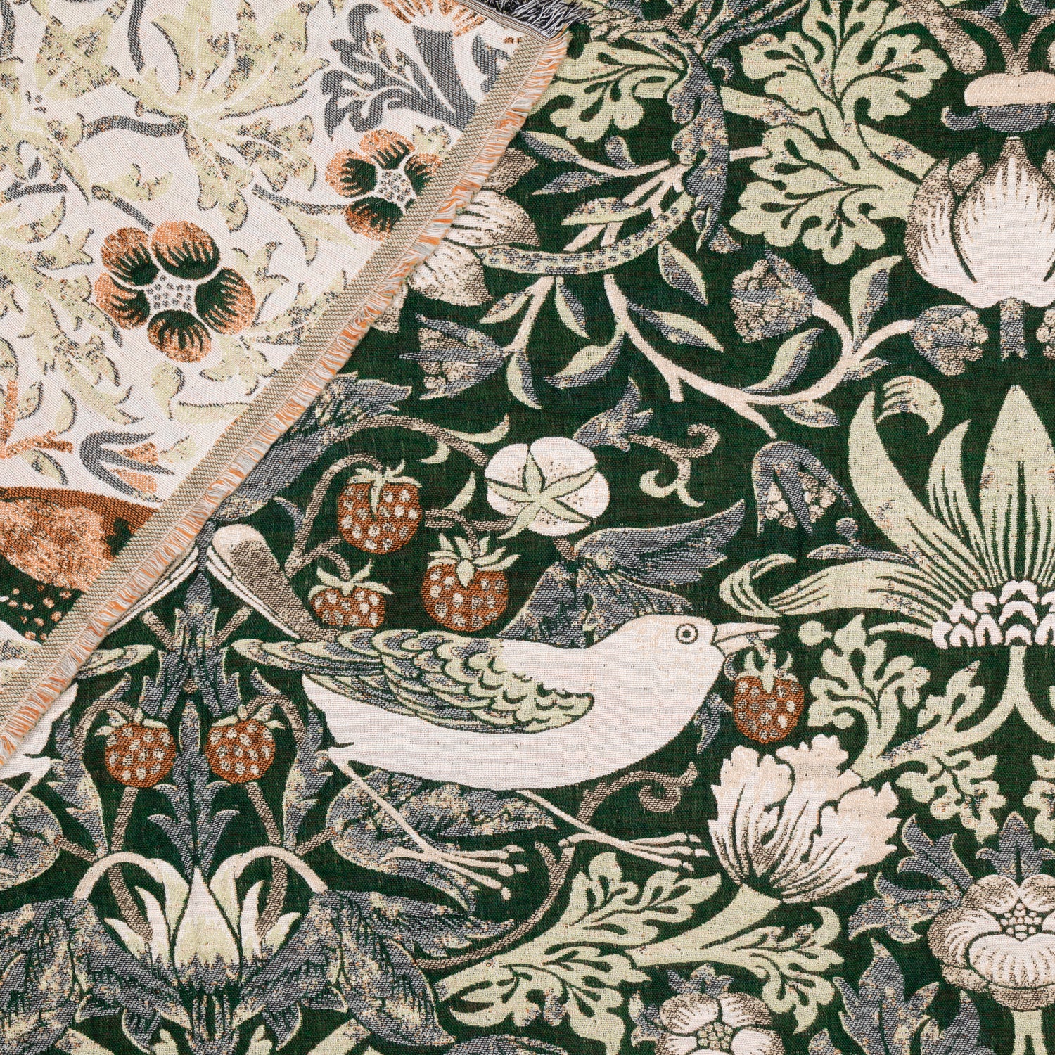 Morris & Co. Strawberry Thief Jacquard 130cm x 170cm Throw Green