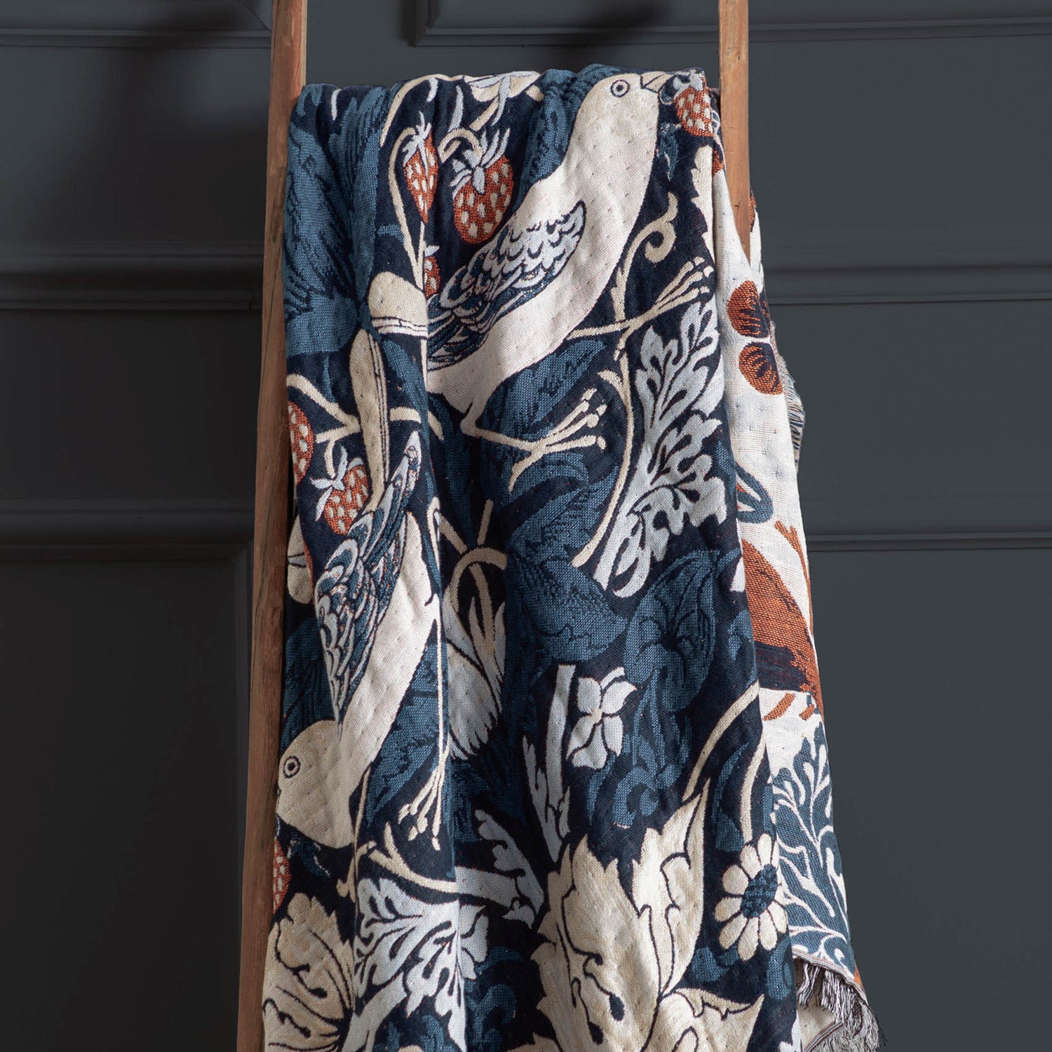 Morris & Co. Strawberry Thief Jacquard 130cm x 170cm Throw Indigo