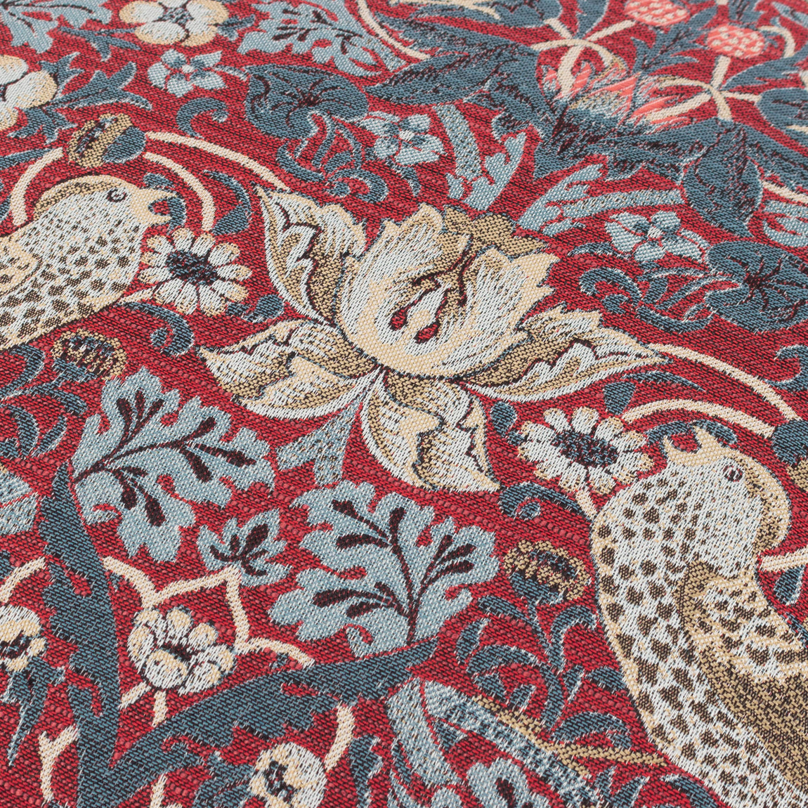 Morris & Co. Strawberry Thief Piped Jacquard 55cm x 55cm Filled Cushion Berry