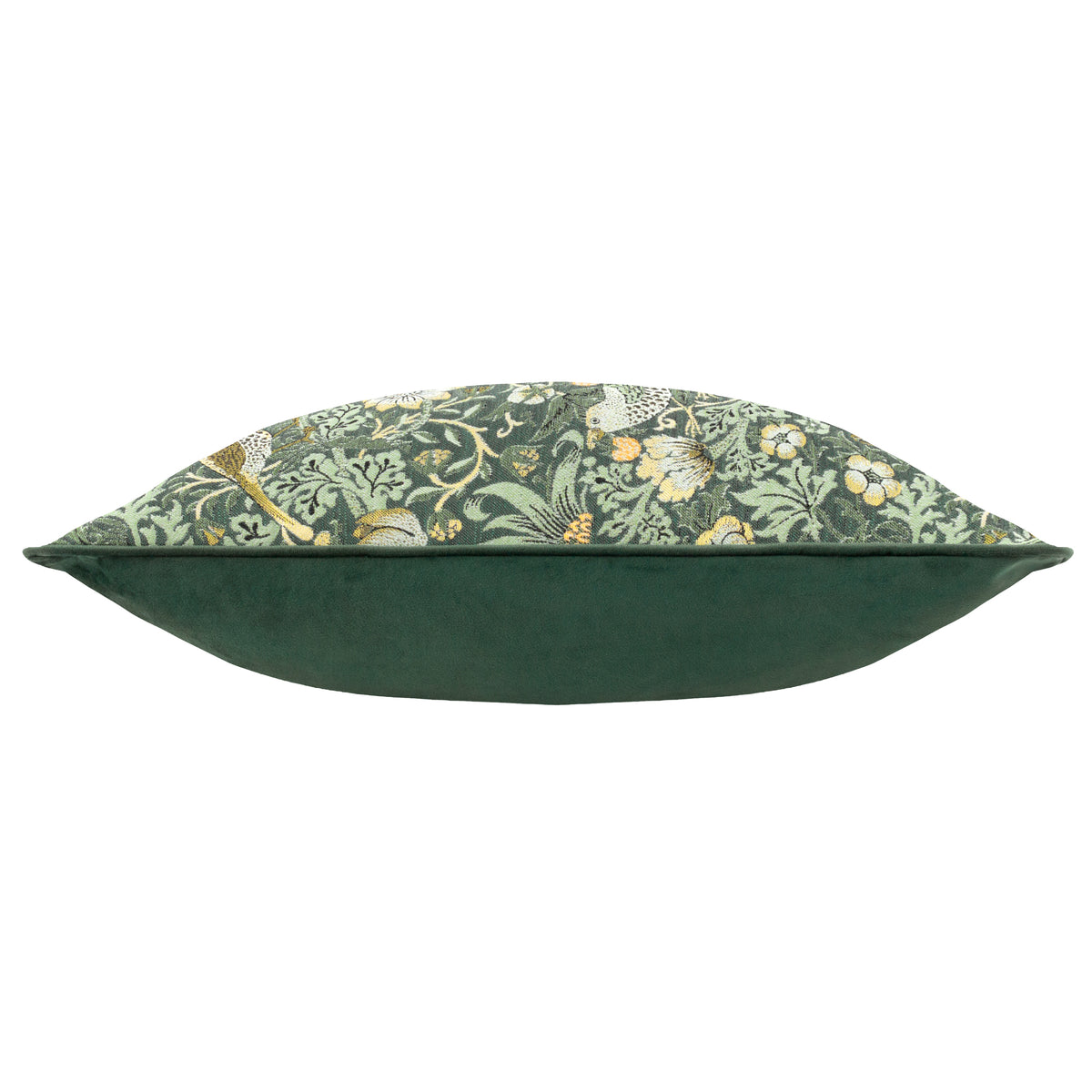 Morris & Co. Strawberry Thief Piped Jacquard 55cm x 55cm Filled Cushion Forest Green