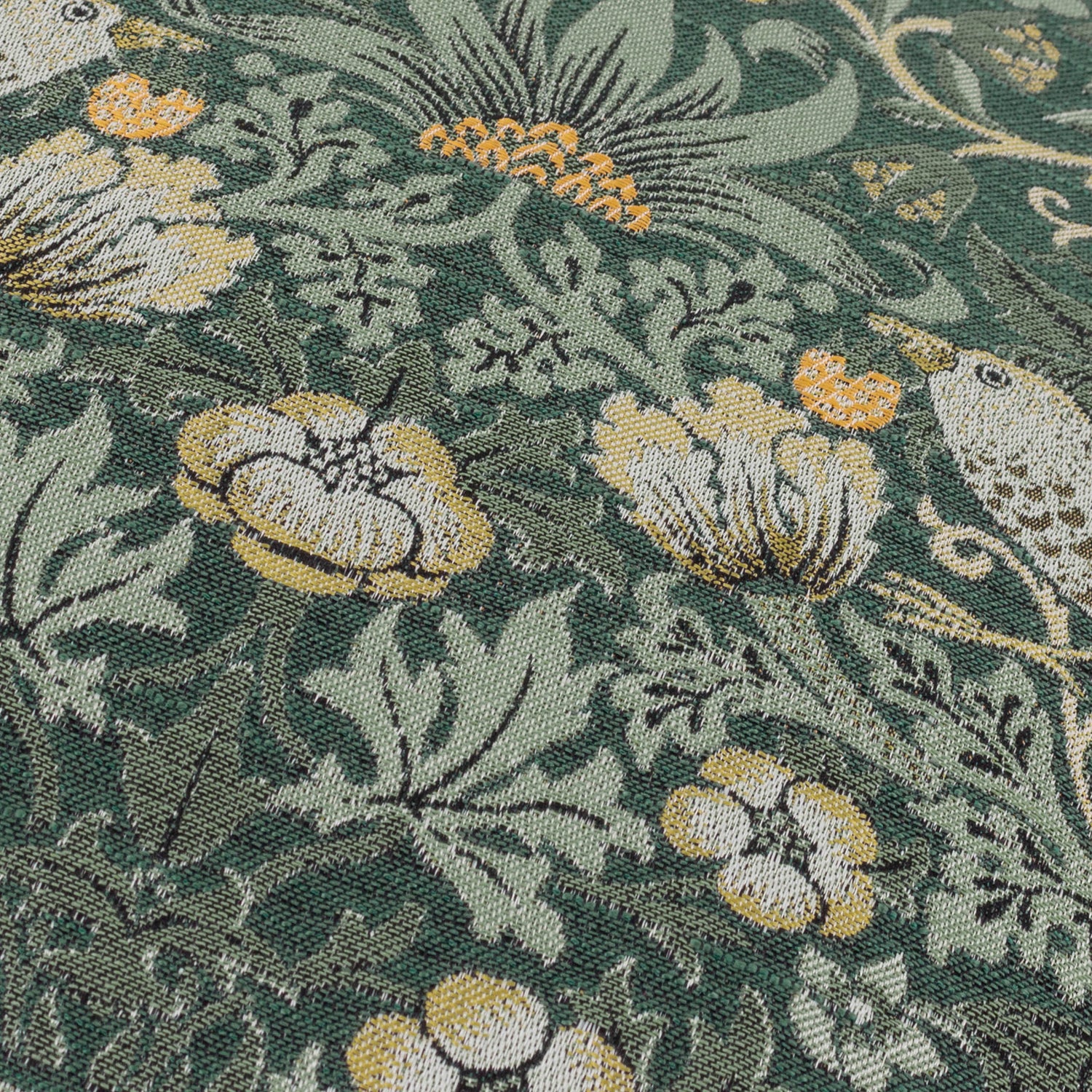 Morris & Co. Strawberry Thief Piped Jacquard 55cm x 55cm Filled Cushion Forest Green