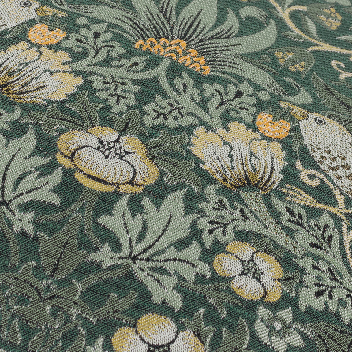 Morris & Co. Strawberry Thief Piped Jacquard 55cm x 55cm Filled Cushion Forest Green