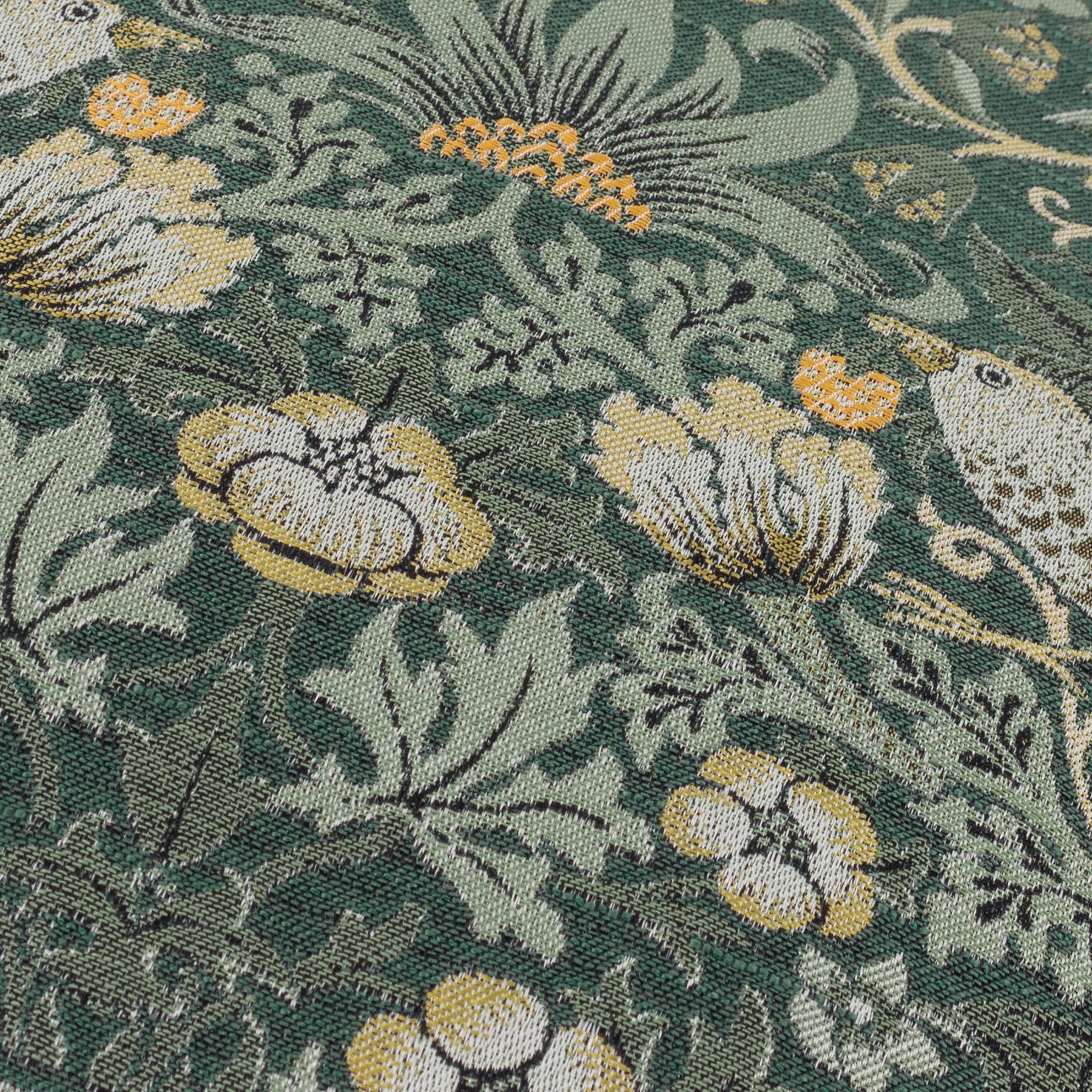 Morris & Co. Strawberry Thief Piped Jacquard 55cm x 55cm Filled Cushion Forest Green