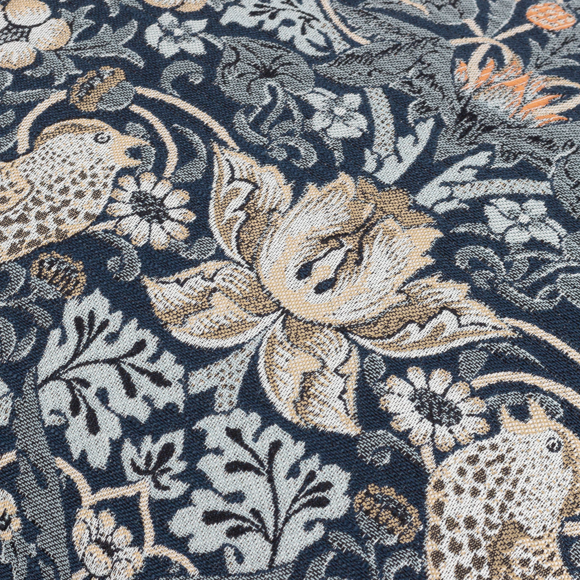 Morris & Co. Strawberry Thief Piped Jacquard 55cm x 55cm Filled Cushion Indigo