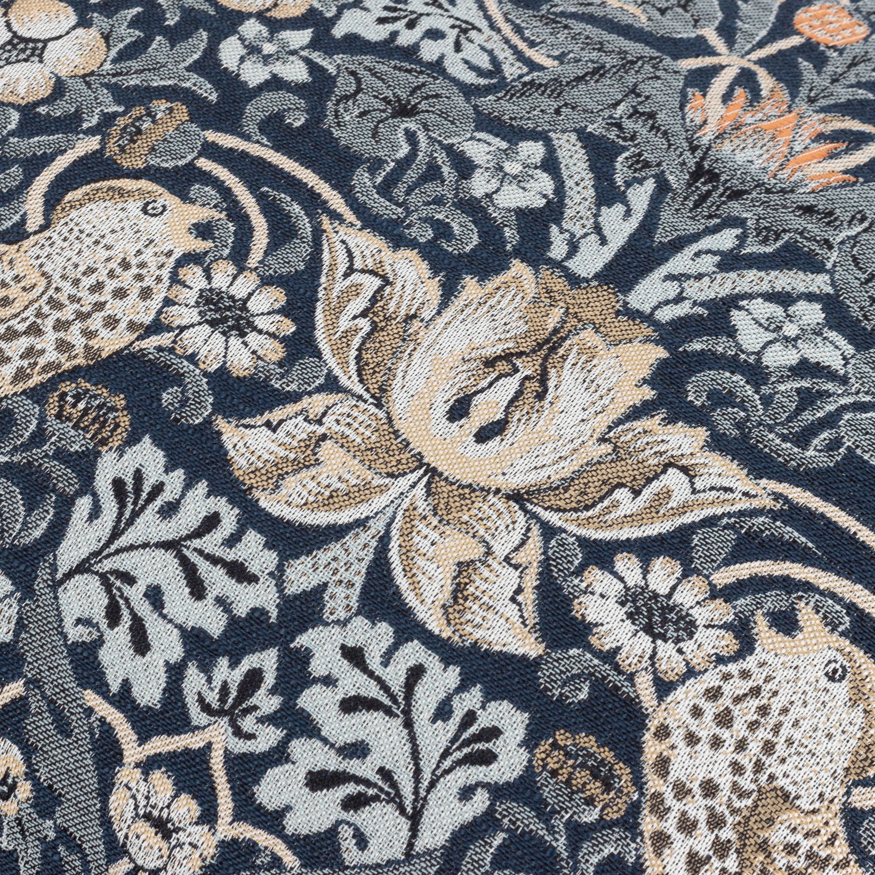 Morris & Co. Strawberry Thief Piped Jacquard 55cm x 55cm Filled Cushion Indigo