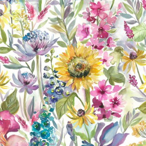 Voyage Maison Sunflower Summer Printed Linen Fabric Cream