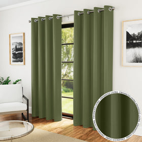 Nightfall Supersoft Triple Weave Ready Made Eyelet Blockout Curtains Olive Green