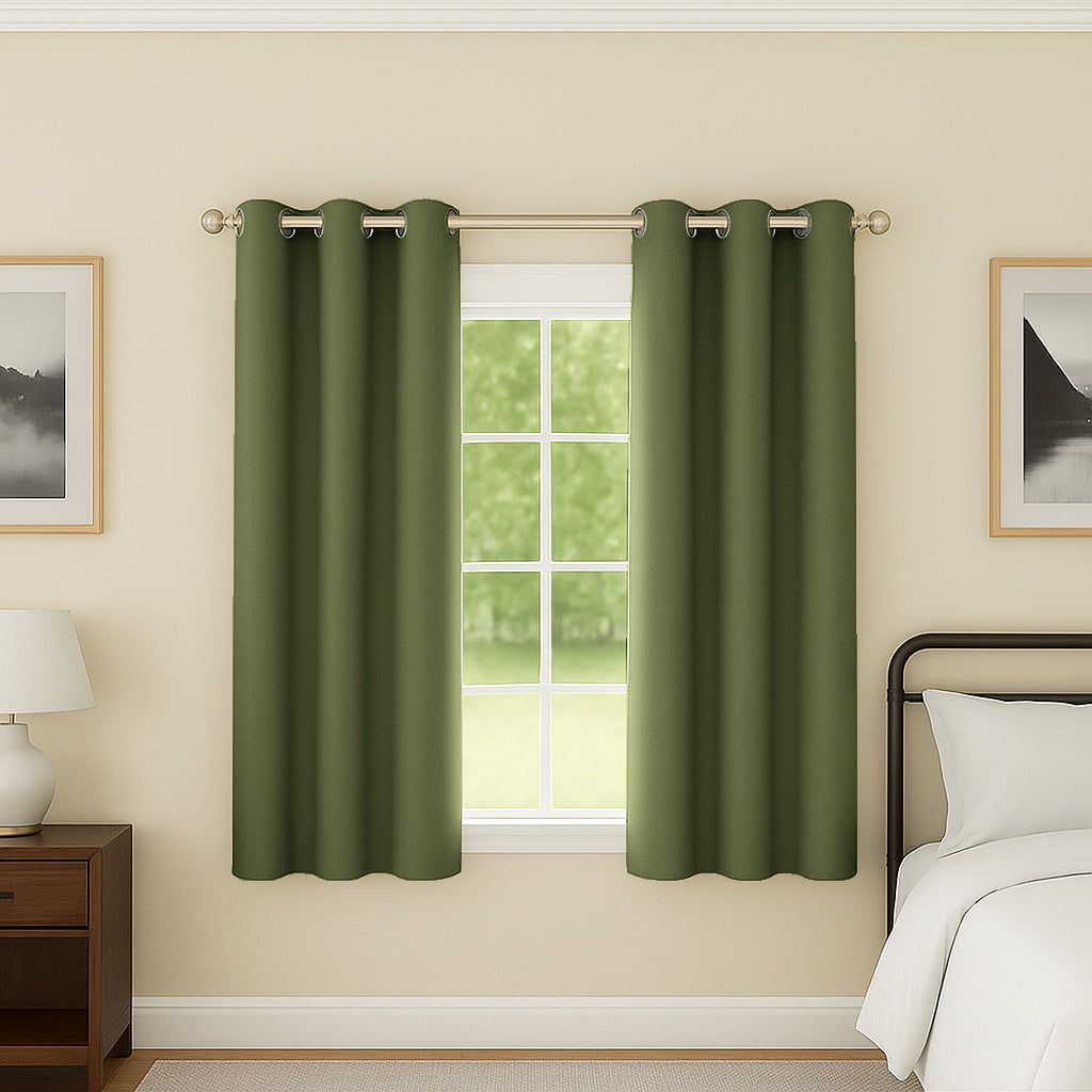 Nightfall Supersoft Triple Weave Ready Made Eyelet Blockout Curtains Olive Green