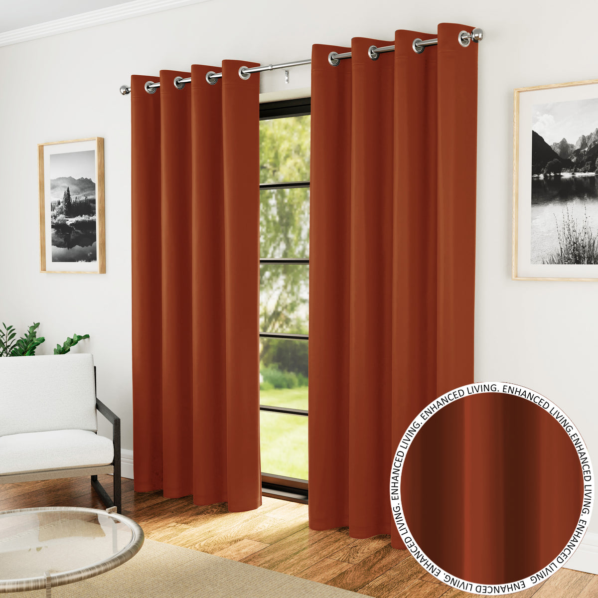 Nightfall Supersoft Triple Weave Ready Made Eyelet Blockout Curtains Orange