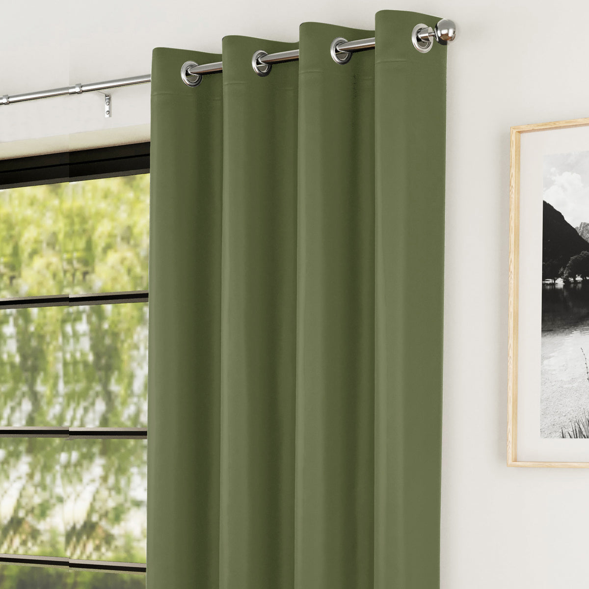 Nightfall Supersoft Triple Weave Blockout 66'' x 84'' Ready Made Eyelet Door Curtain Olive Green