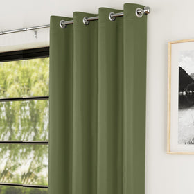 Nightfall Supersoft Triple Weave Blockout 66'' x 84'' Ready Made Eyelet Door Curtain Olive Green