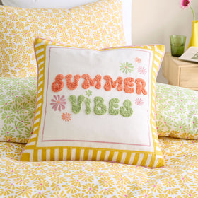 Fusion Summer Vibes Slogan Embroidered 43cm x 43cm Filled Cushion Multi