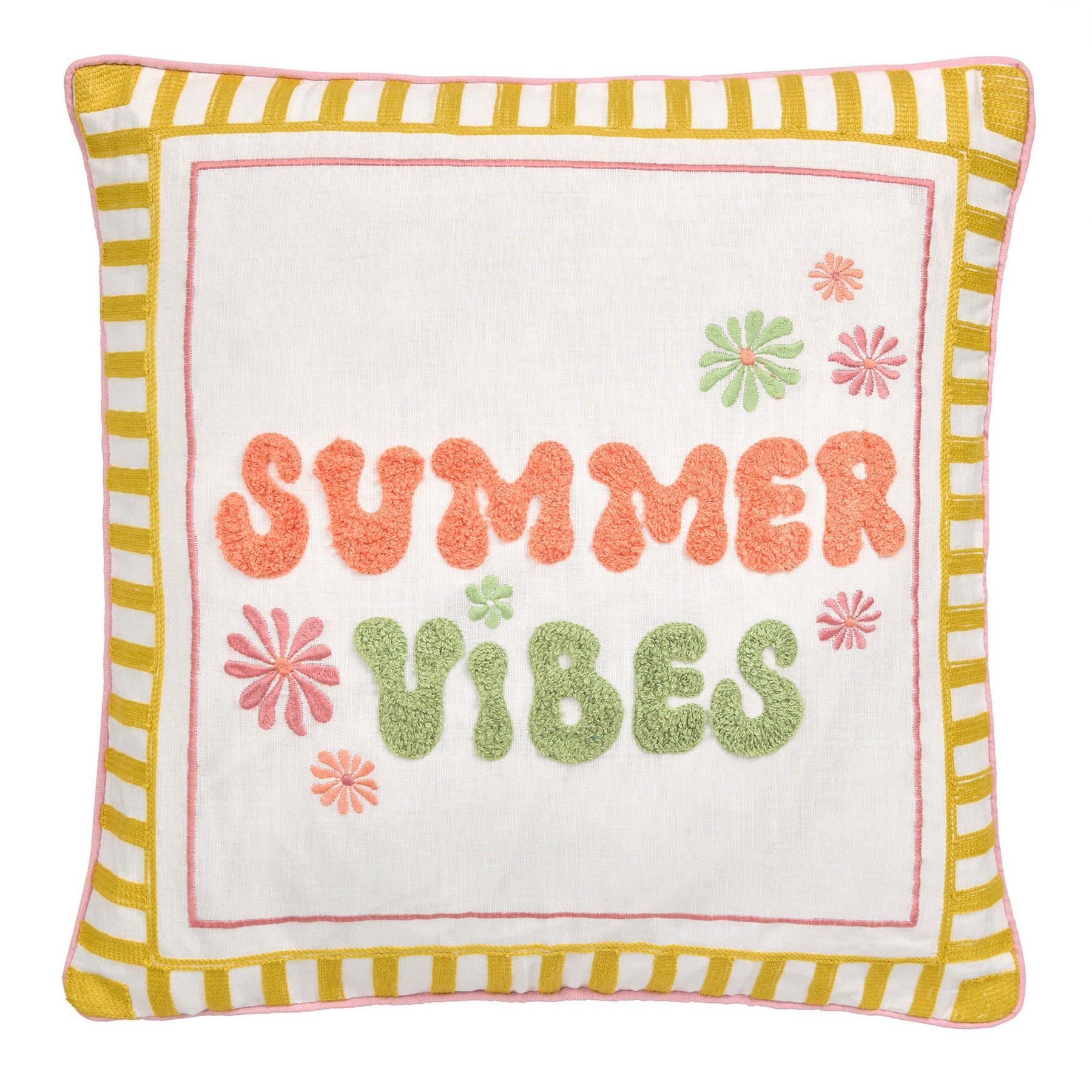 Fusion Summer Vibes Slogan Embroidered 43cm x 43cm Filled Cushion Multi