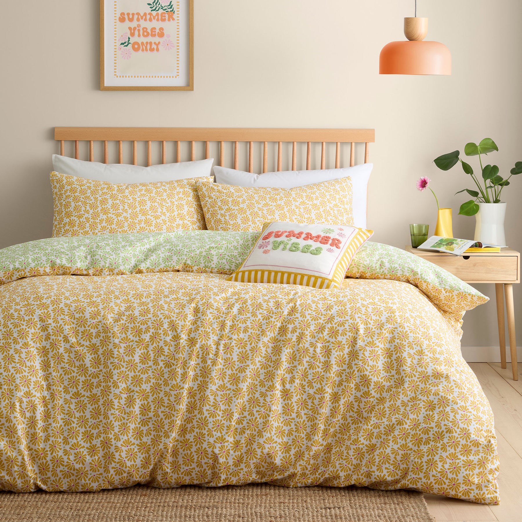 Fusion Summer Vibes Slogan Embroidered 43cm x 43cm Filled Cushion Multi