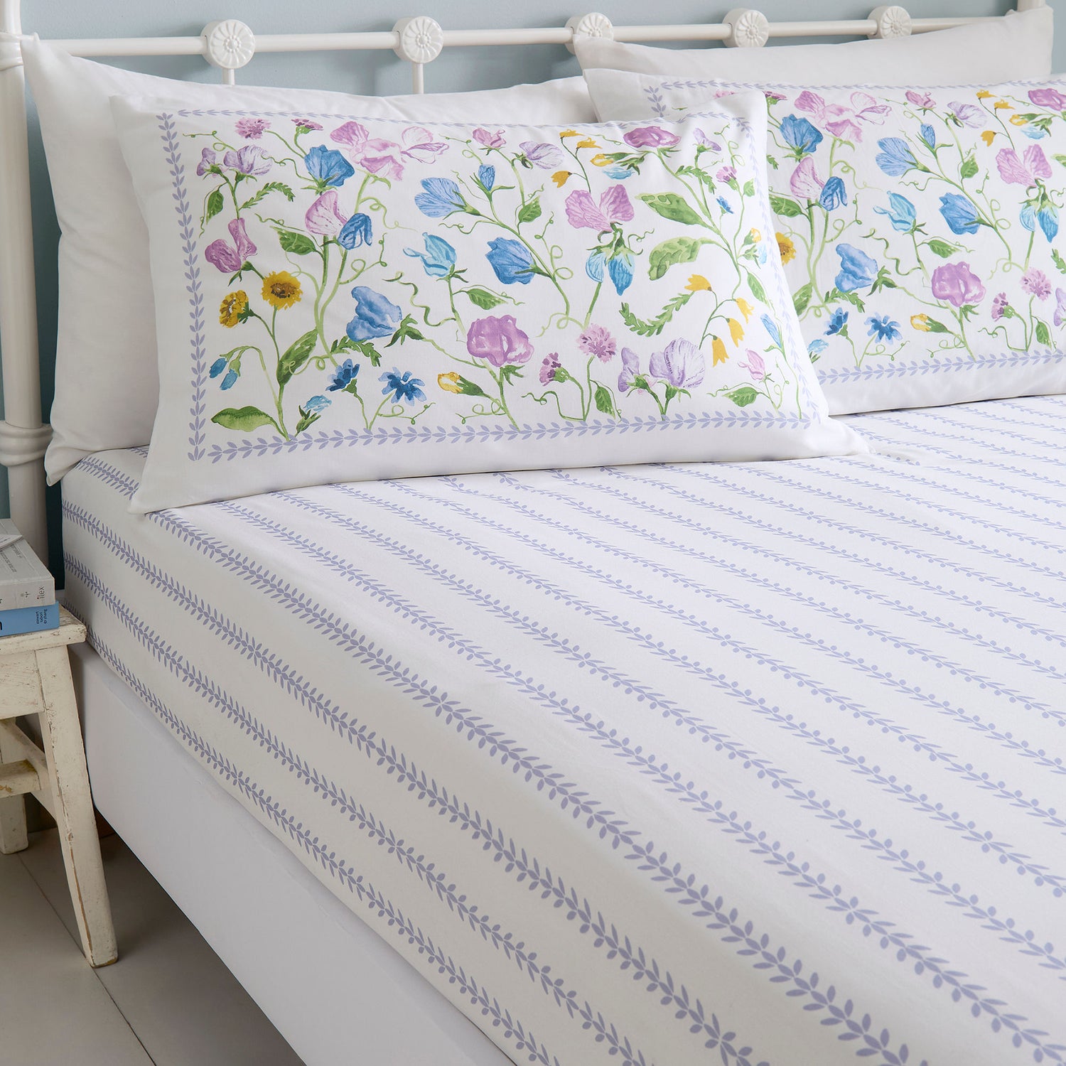 Dreams & Drapes Sweetpea Floral Bed Linen Fitted Sheet Lilac