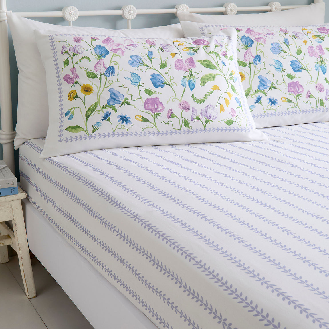 Dreams & Drapes Sweetpea Floral Bed Linen Fitted Sheet Lilac