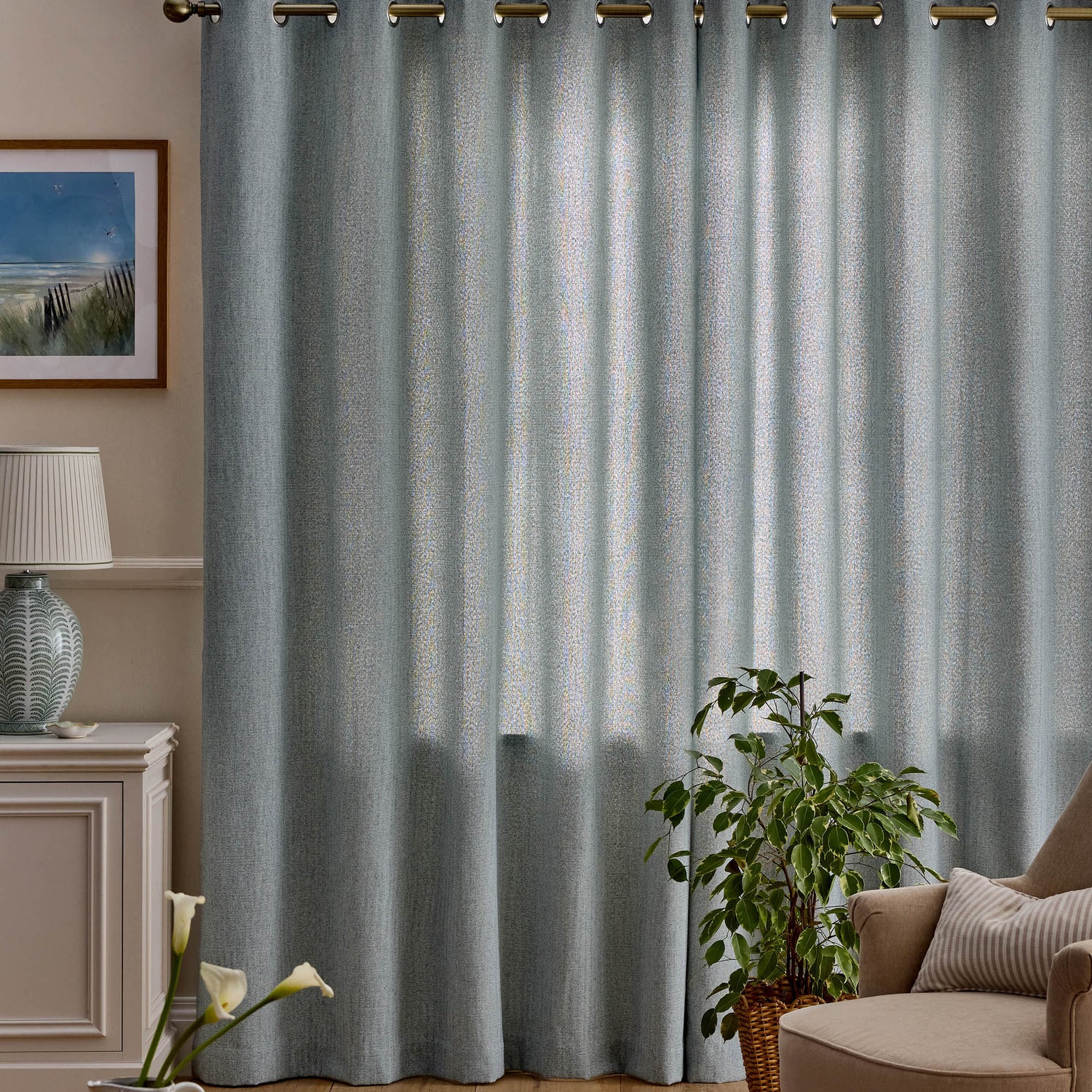 Laura Ashley Saltaire Ready Made Eyelet Curtains Seaspray