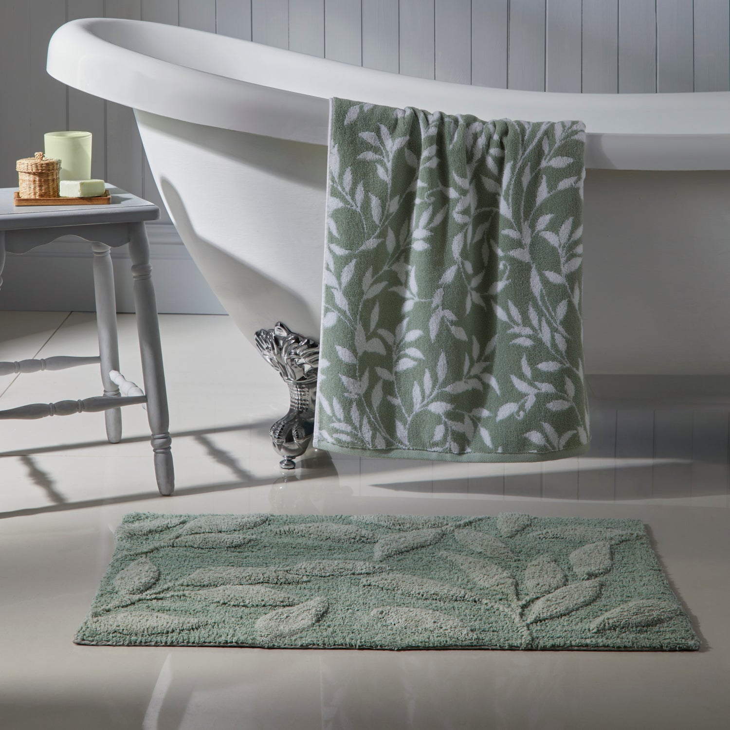 Dreams & Drapes Sandringham Bath Mat Steel Sage