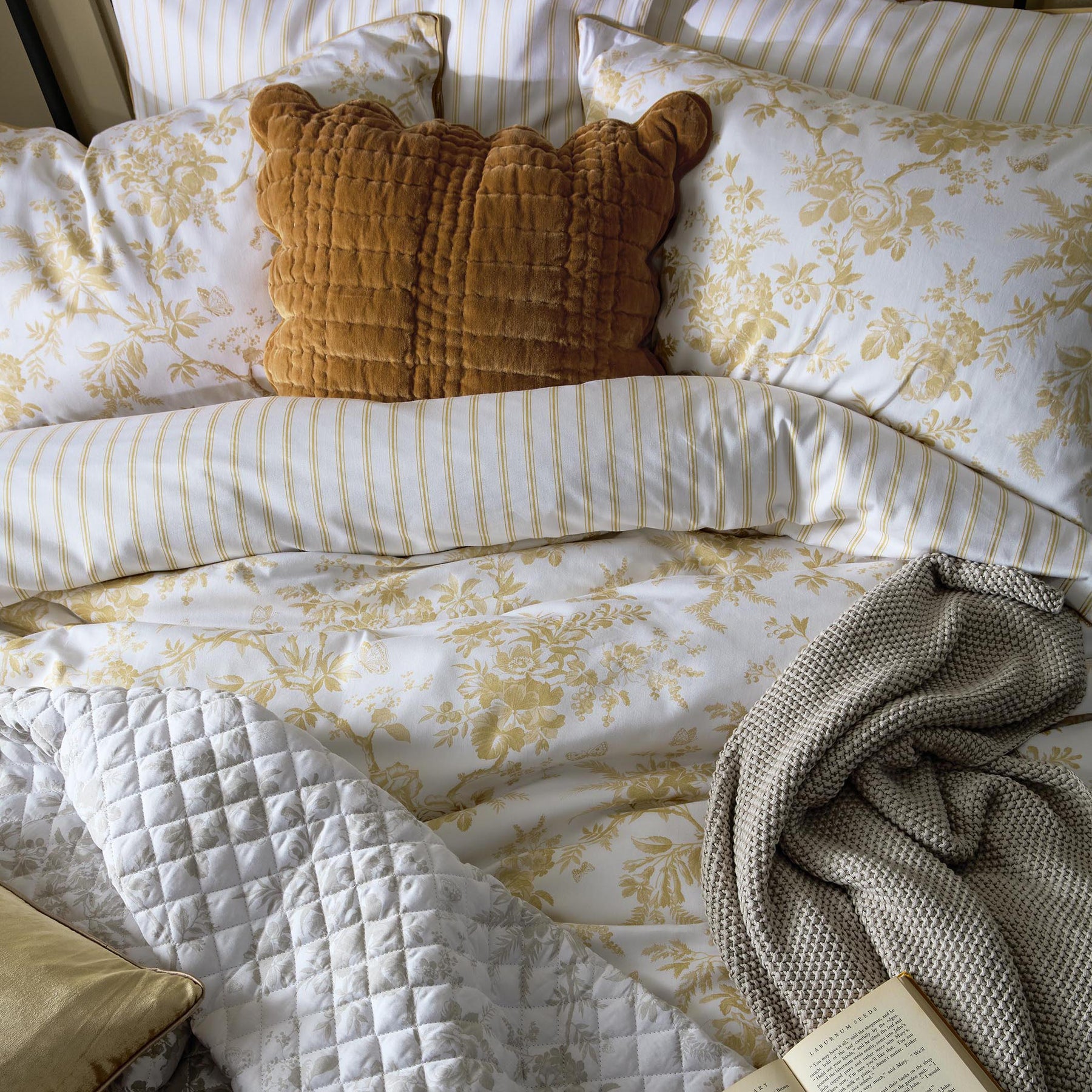 Laura Ashley Scalloped 45cm x 45cm Filled Cushion Ochre Yellow