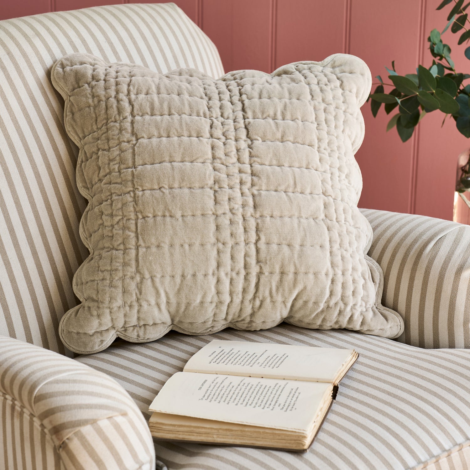 Laura Ashley Brady Scalloped 43cm x 43cm Filled Cushion Dove Grey