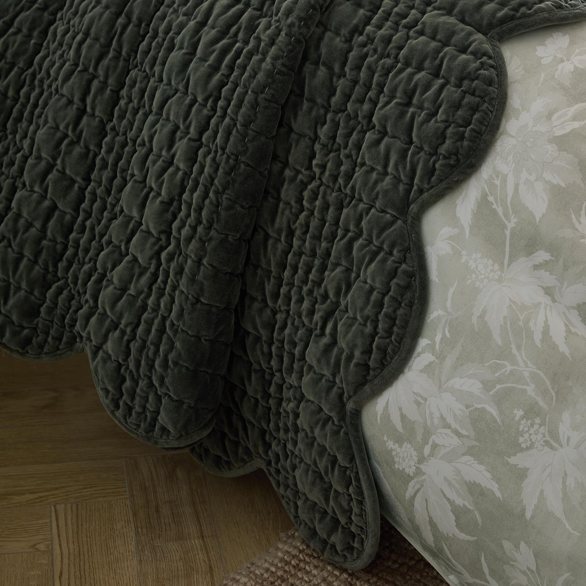 Laura Ashley Brady Scalloped 180cm x 235cm Bedspread Pine Green