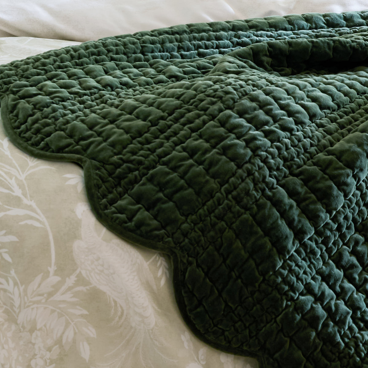 Laura Ashley Brady Scalloped 180cm x 235cm Bedspread Pine Green