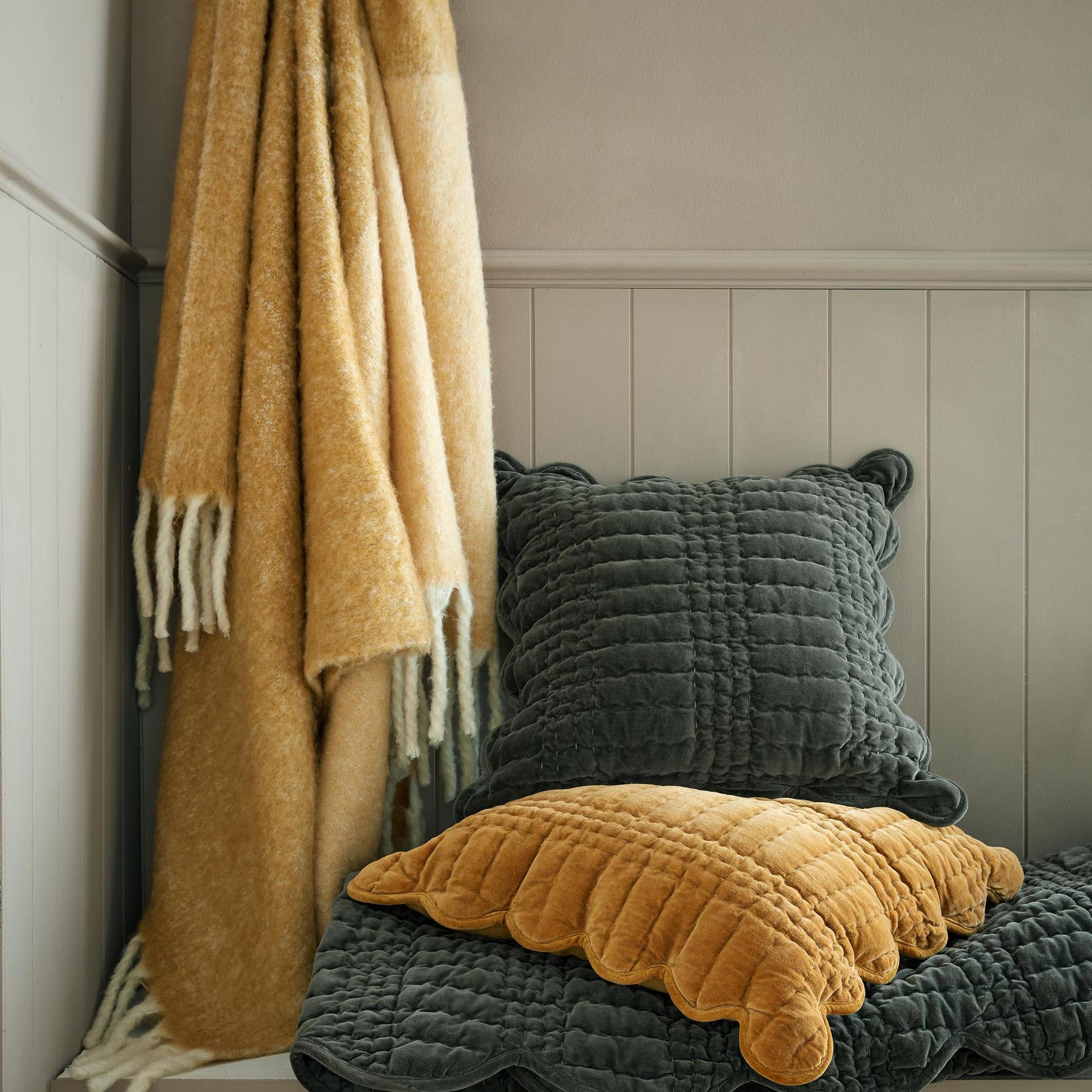 Laura Ashley Scalloped 45cm x 45cm Filled Cushion Pine Green