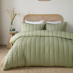 Serene Crinkle Wave Duvet Cover Bedding Set Green