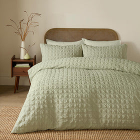 Serene Embossed Grid Duvet Cover Bedding Set Green