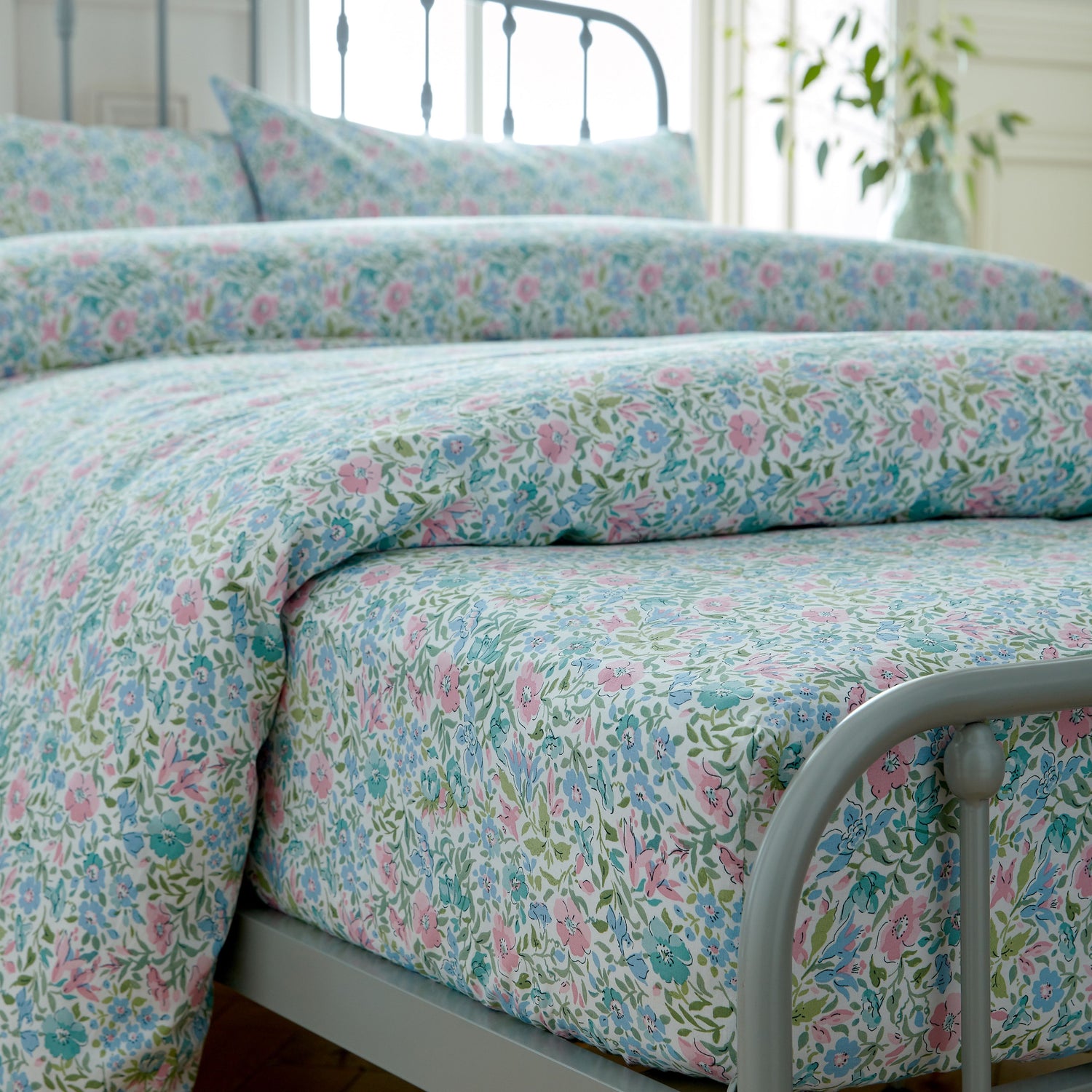 Laura Ashley Sherston Floral Bed Linen Fitted Sheet Powder Blue